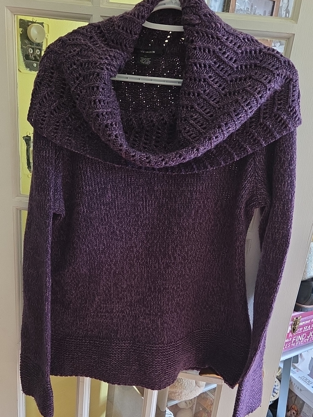 89th & Madison Purple Open-Weave Shawl Collar Sweater